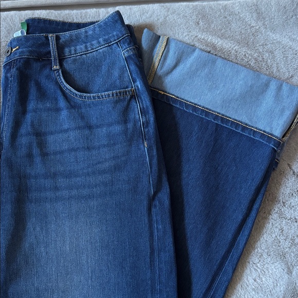 HALARA Paint Blue High Waisted Pockets Rolled Hem Wide Leg Washed Casual Jeans - Picture 5 of 5